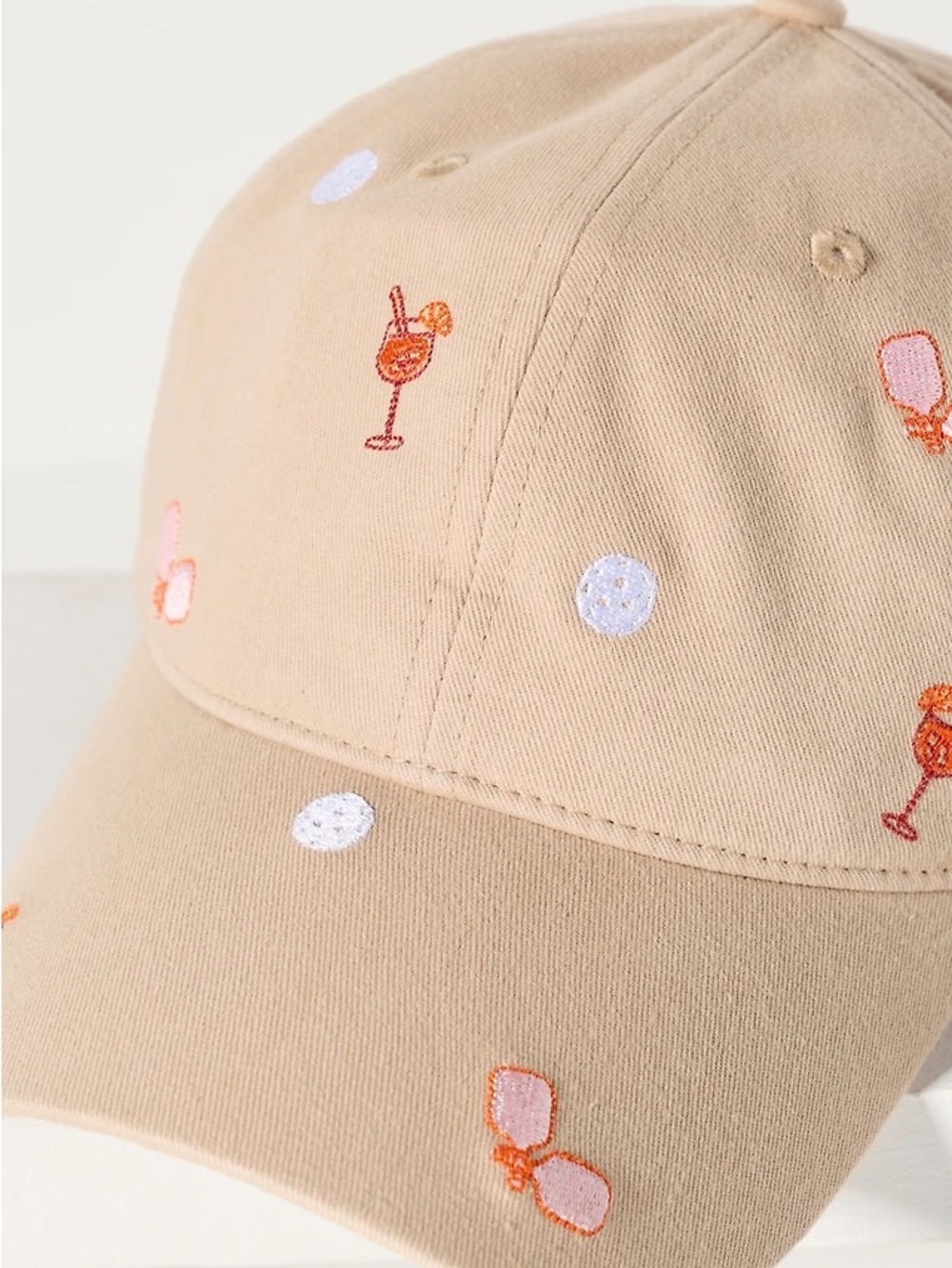 Anthropologie Scatter Pickleball Icons Baseball Cap Beige Embroidered Hat - Picture 3 of 4